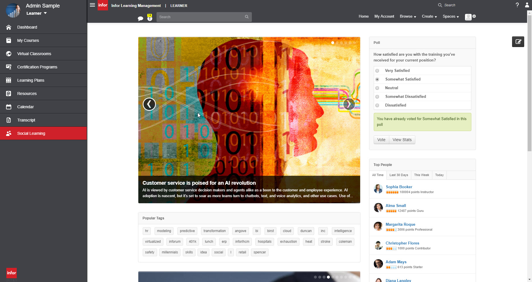 screenshot of Infor Learning Management System (LMS)
